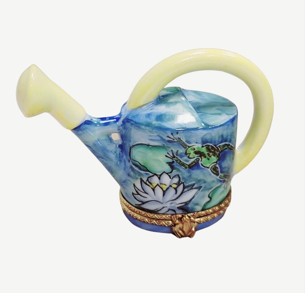 Frog Watering Can Limoges Box Porcelain Limoges Limoges Box garden flowers frog French Trinket Box