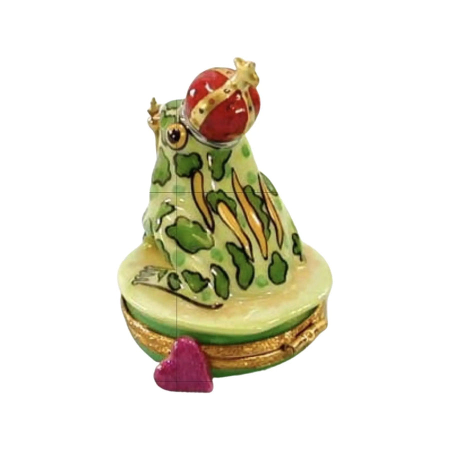 Frog w Blue And Red Crown Porcelain Limoges Turtle Frogs French Trinket Box