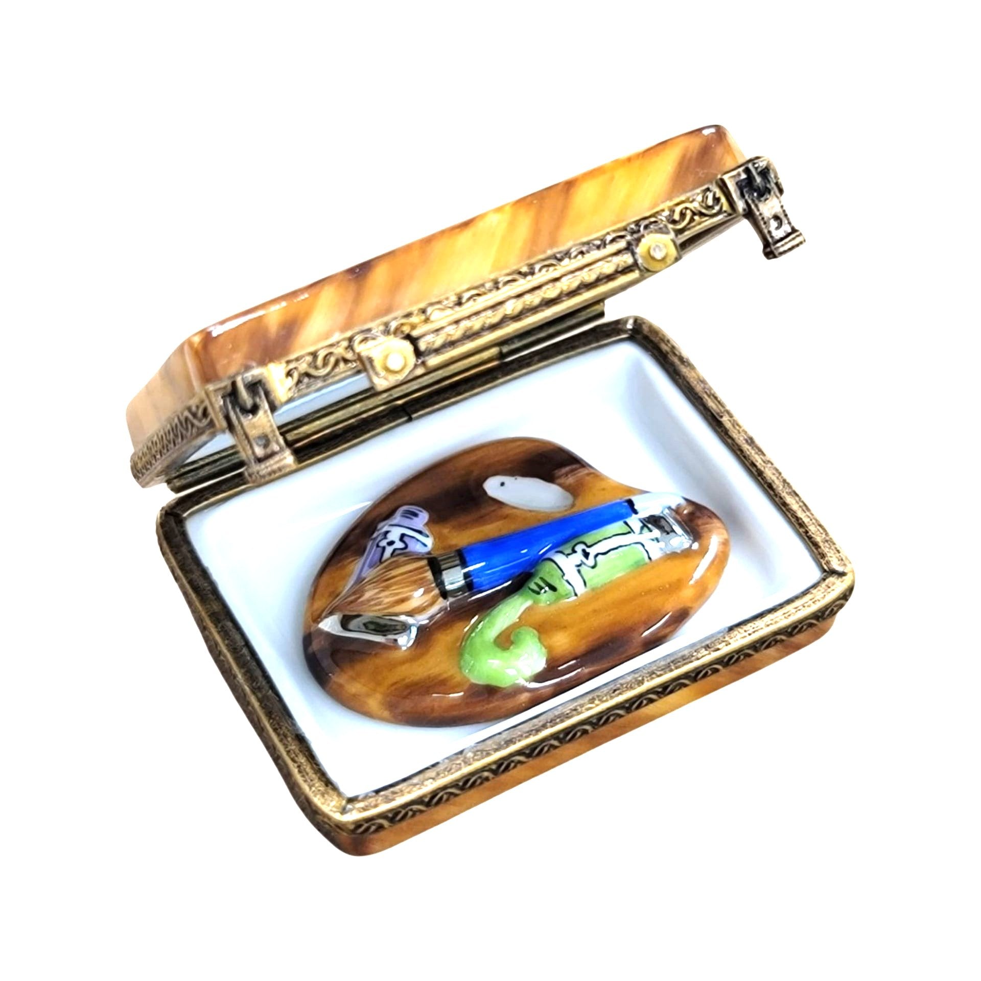 Fruit Art Paint Palette Box Porcelain Limoges Fine Art fruit French Trinket Box