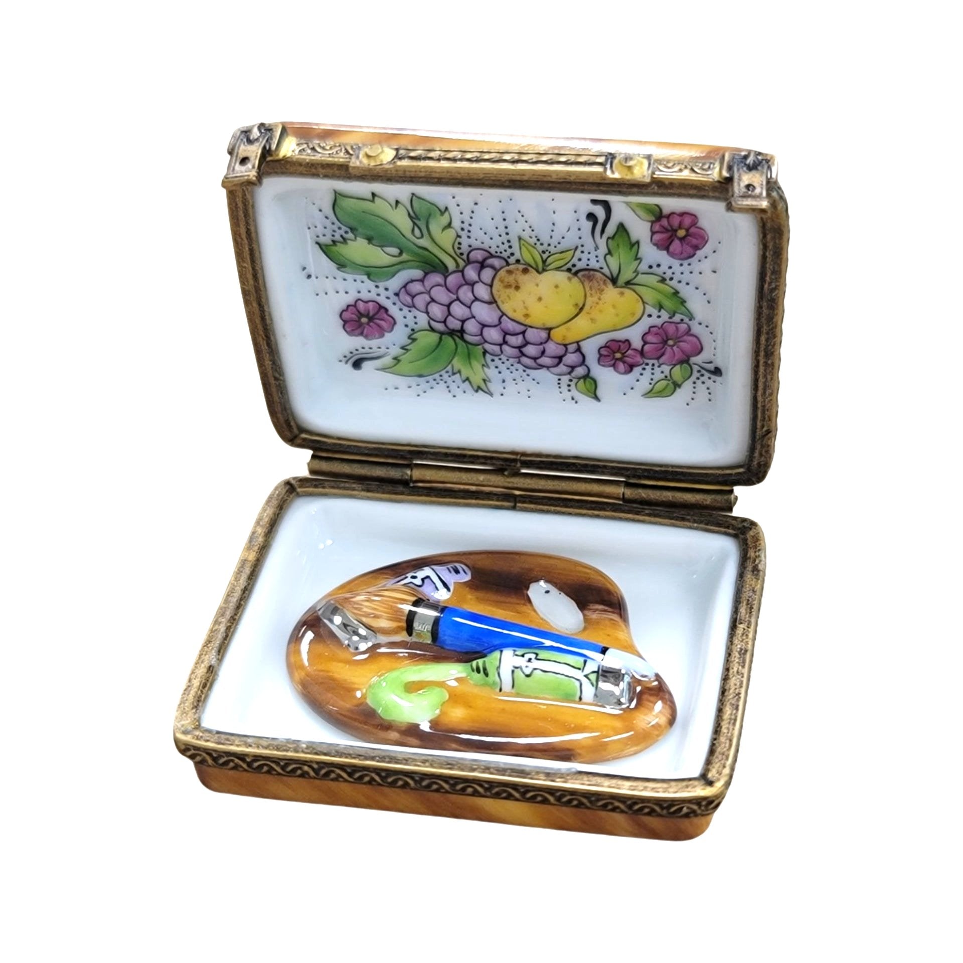 Fruit Art Paint Palette Box Porcelain Limoges Fine Art fruit French Trinket Box