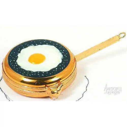 Frying Pan w Eggs Porcelain Limoges Food Home French Trinket Box
