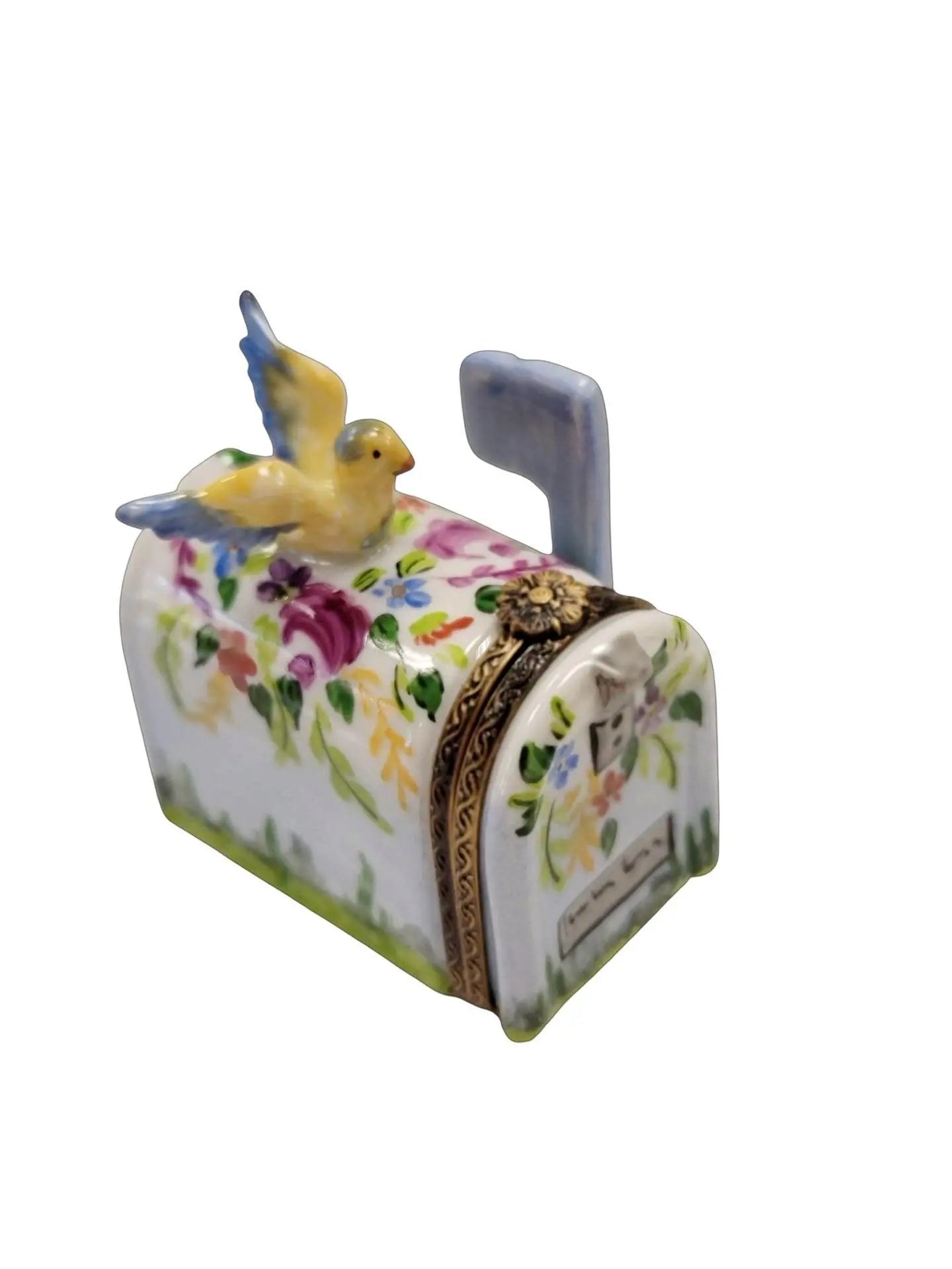 Garden Mailbox with Bird Porcelain Limoges bird garden French Trinket Box
