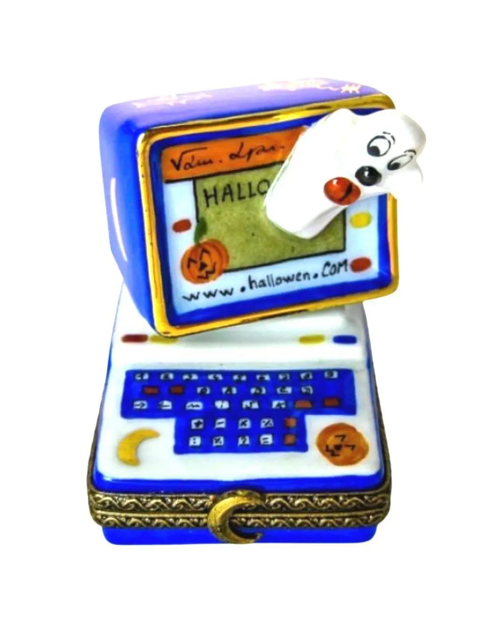 Ghost in Computer Porcelain Limoges Halloween French Trinket Box