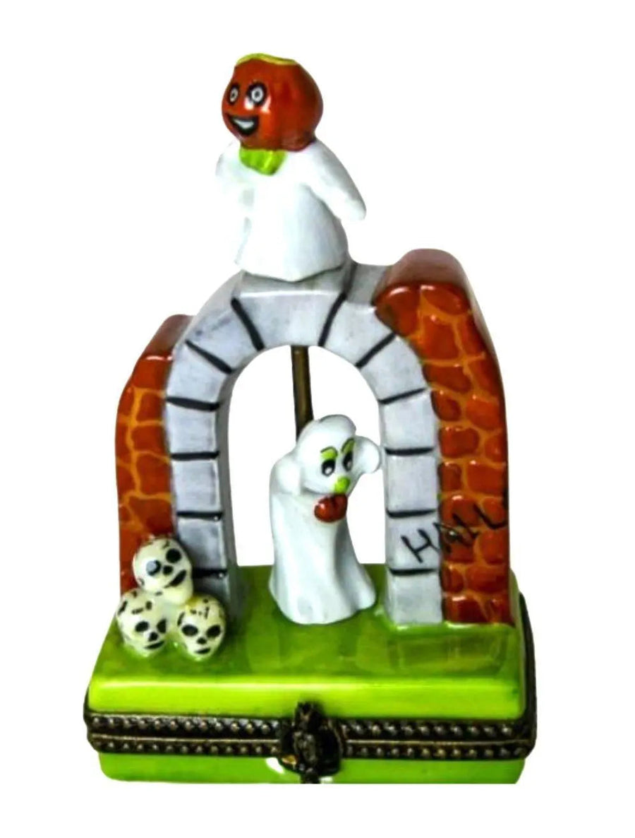 Ghost in Doorframe Porcelain Limoges Halloween French Trinket Box
