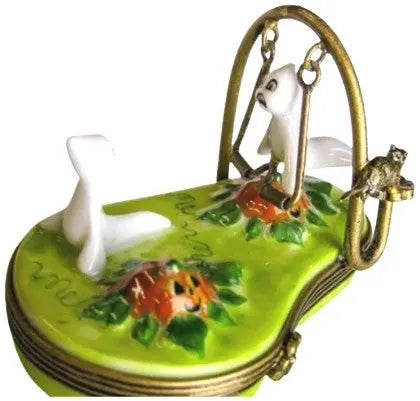 Ghosts Playing on swing Porcelain Limoges Halloween French Trinket Box
