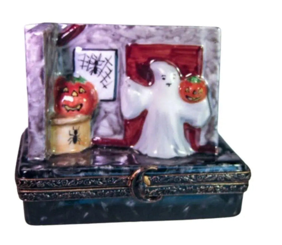 Ghosts Pumpkin in Room Porcelain Limoges Halloween French Trinket Box