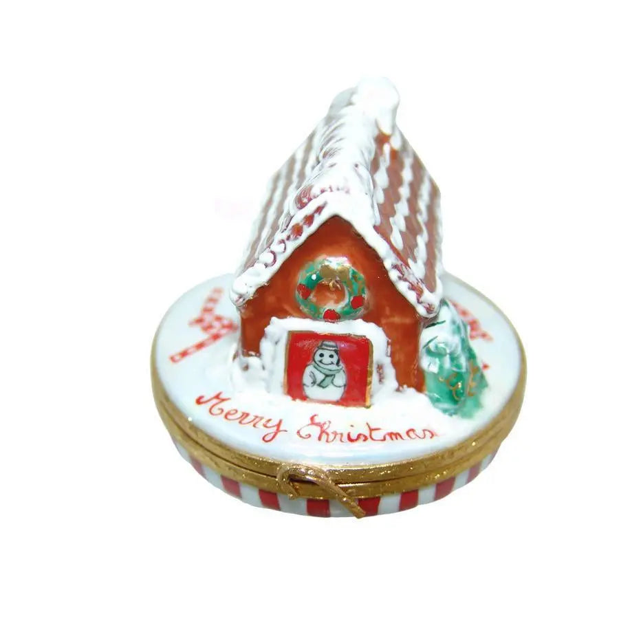 Gingerbread House-Candycanes Porcelain Limoges xmas theme French Trinket Box