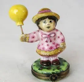Girl w Balloon Porcelain Limoges Baby Carnival French Trinket Box