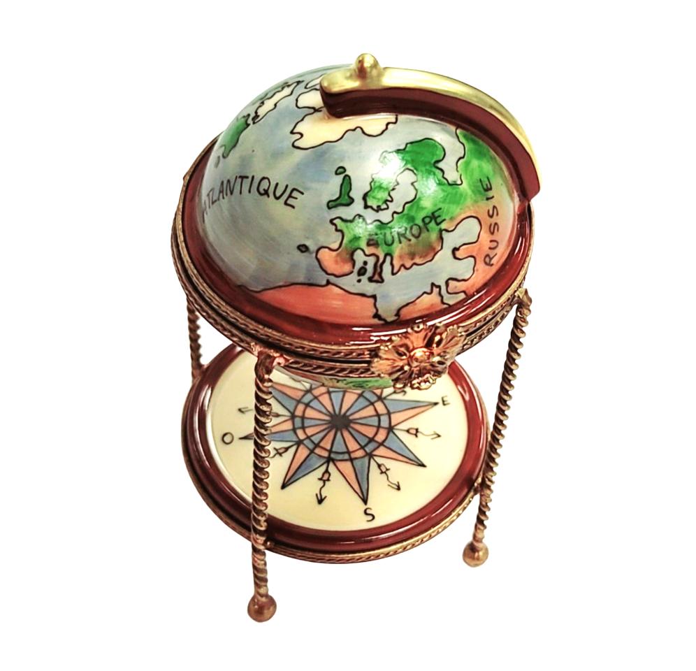 Globe Bar with Wine Glasses Porcelain Limoges WINE LIMOGES BOXES wine travel French Trinket Box