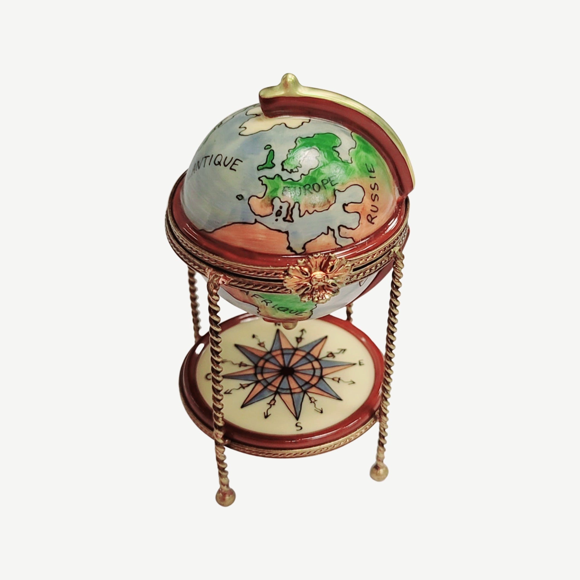 Globe Bar with Wine Glasses Porcelain Limoges WINE LIMOGES BOXES wine travel French Trinket Box