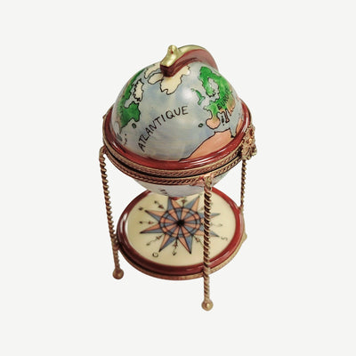 Globe Bar with Wine Glasses Porcelain Limoges WINE LIMOGES BOXES wine travel French Trinket Box