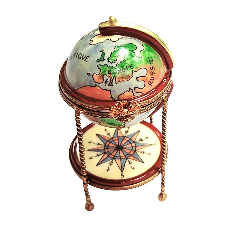 Globe Bar with Wine Glasses Porcelain Limoges WINE LIMOGES BOXES wine travel French Trinket Box