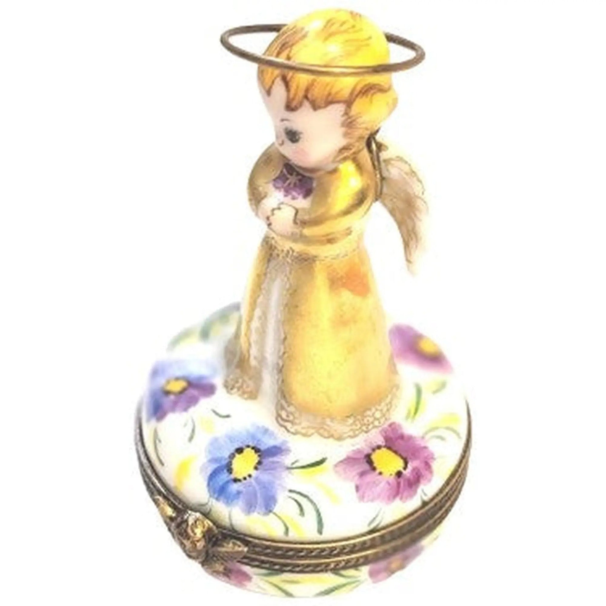 Gold Angel With Flowers Porcelain Limoges Limoges Imports Limoges Boxes angel French Trinket Box