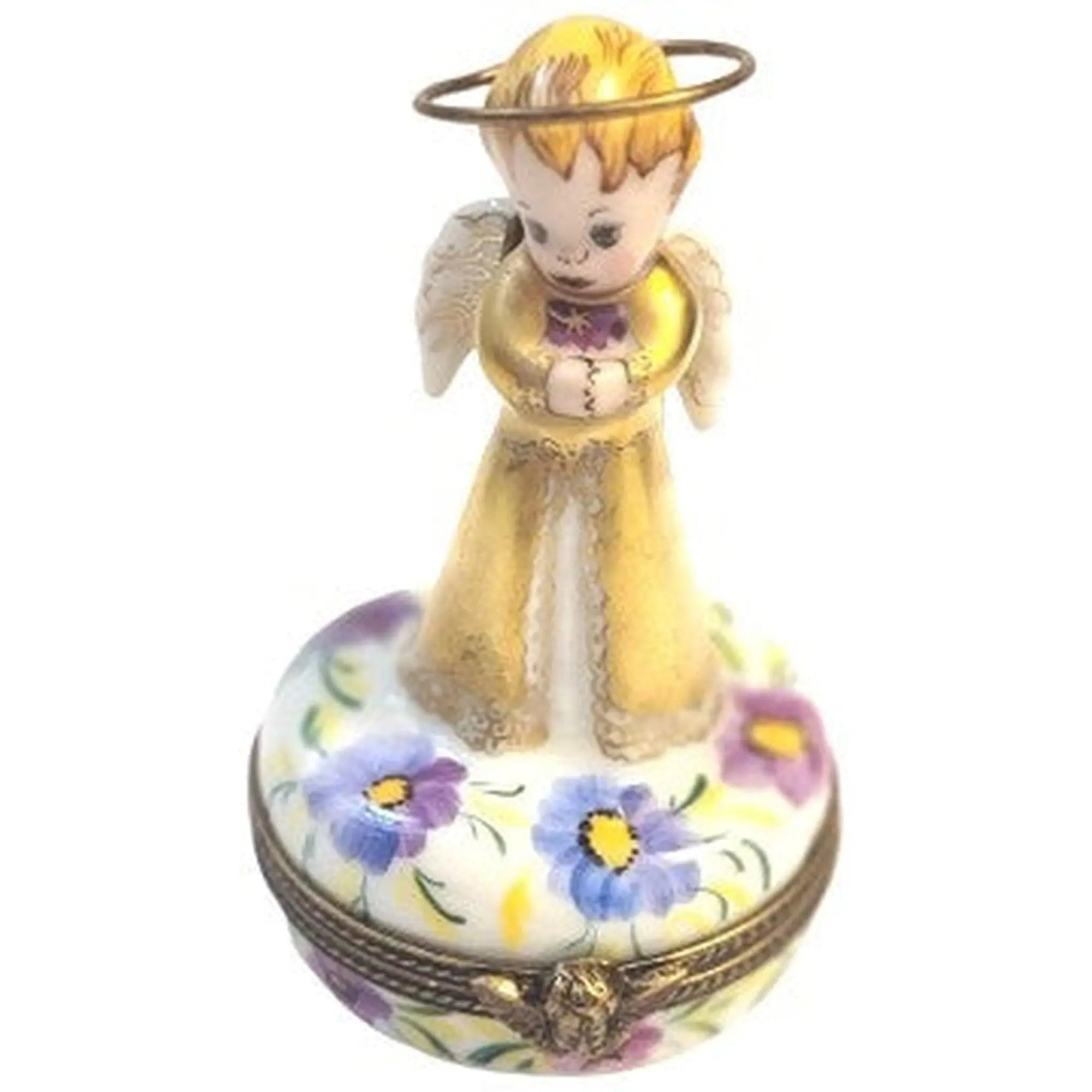 Gold Angel With Flowers Porcelain Limoges Limoges Imports Limoges Boxes angel French Trinket Box