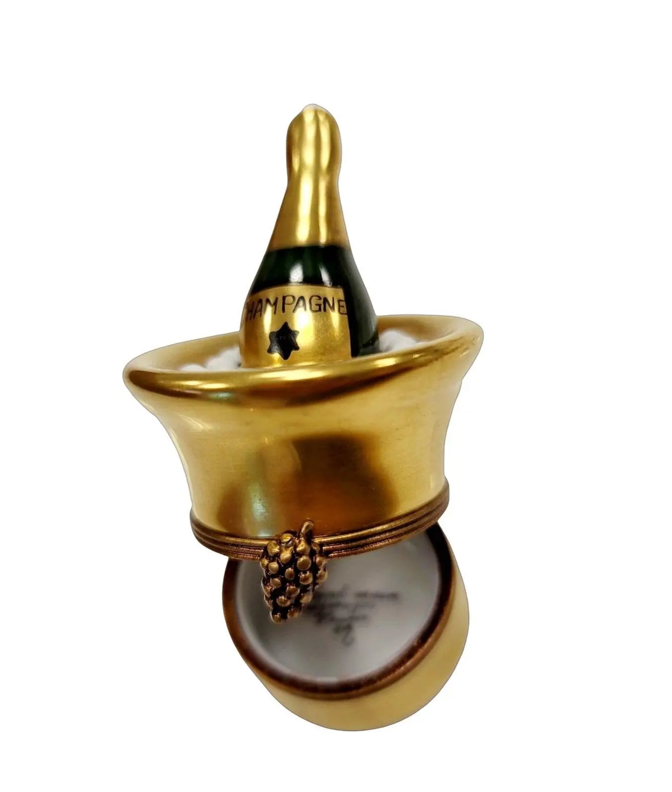 Gold Champagne Elegance Figurine Porcelain Limoges Wine French Trinket Box