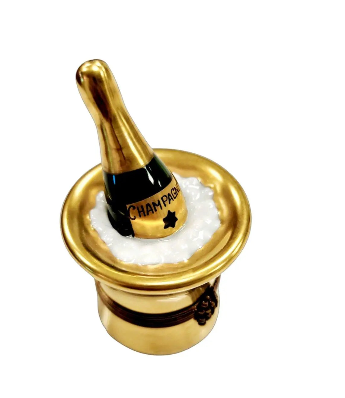 Gold Champagne Elegance Figurine Porcelain Limoges Wine French Trinket Box
