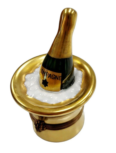 Gold Champagne Elegance Figurine Porcelain Limoges Wine French Trinket Box