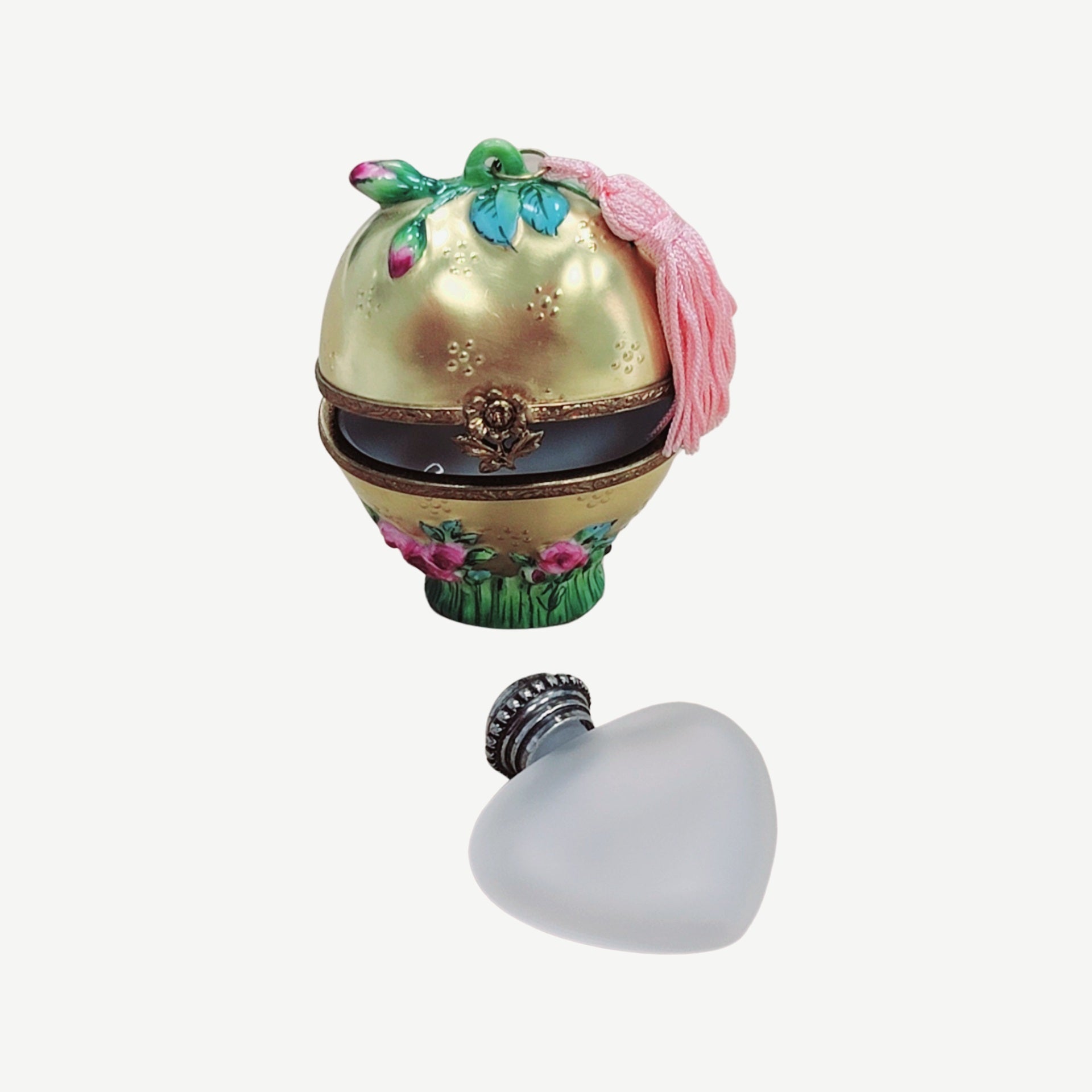 Gold Heart Rose Perfume Bottle Porcelain Limoges heart perfume French Trinket Box