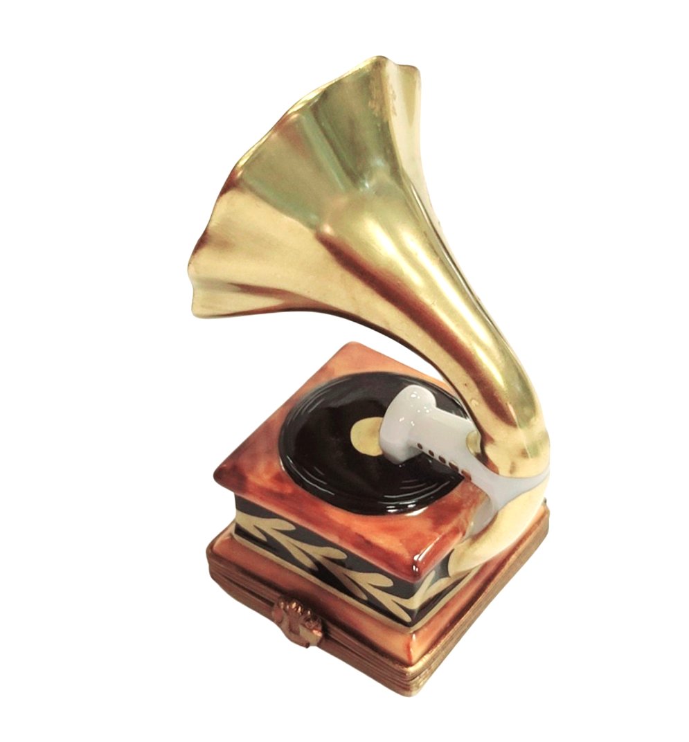 Gold Victrola Record Player Figurine Porcelain Limoges music LIMOGES BOXES French Trinket Box