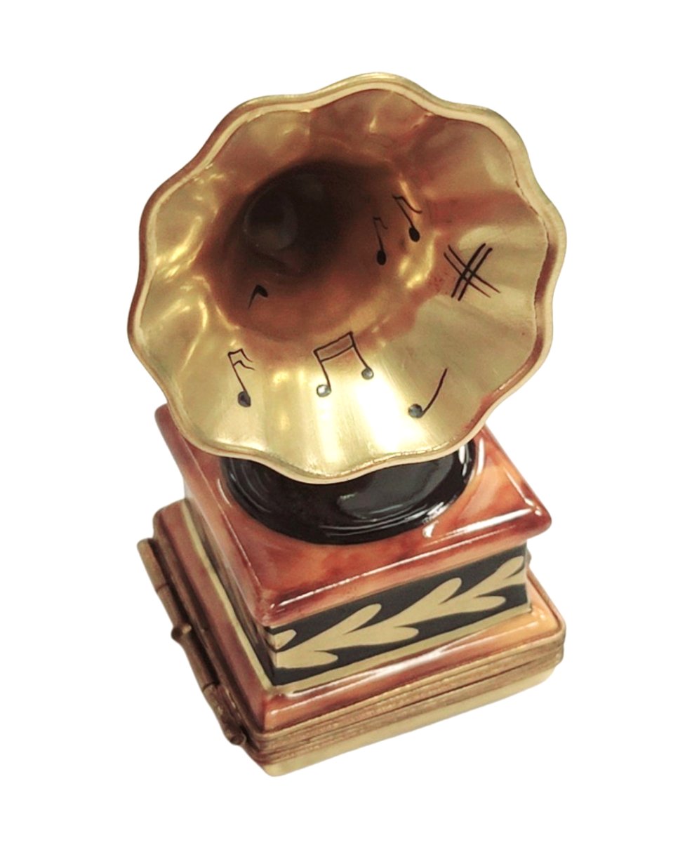 Gold Victrola Record Player Figurine Porcelain Limoges music LIMOGES BOXES French Trinket Box