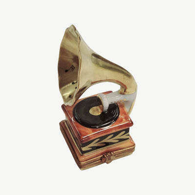 Gold Victrola Record Player Figurine Porcelain Limoges music LIMOGES BOXES French Trinket Box