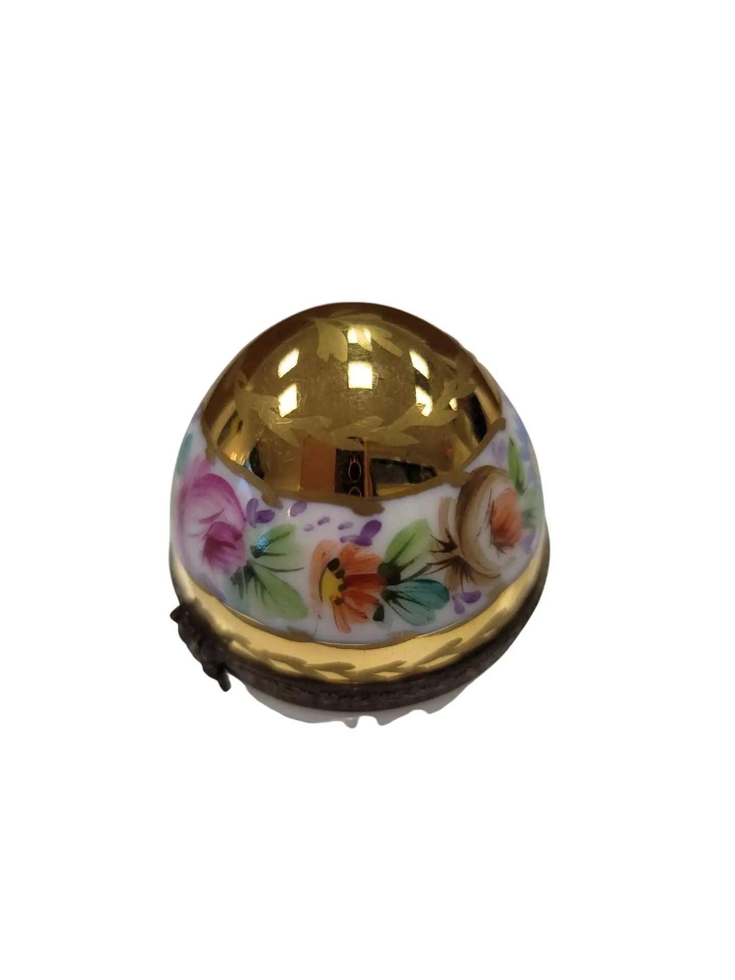 Gold White Floral Limoges Egg Porcelain Limoges perfume egg French Trinket Box