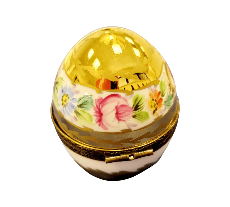 Gold White Floral Limoges Egg Porcelain Limoges perfume egg French Trinket Box