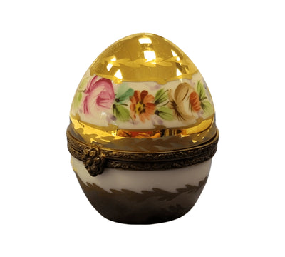 Gold White Floral Limoges Egg Porcelain Limoges perfume egg French Trinket Box
