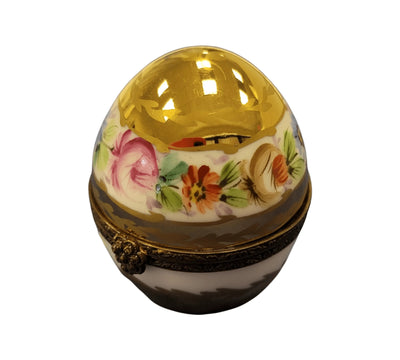 Gold White Floral Limoges Egg Porcelain Limoges perfume egg French Trinket Box