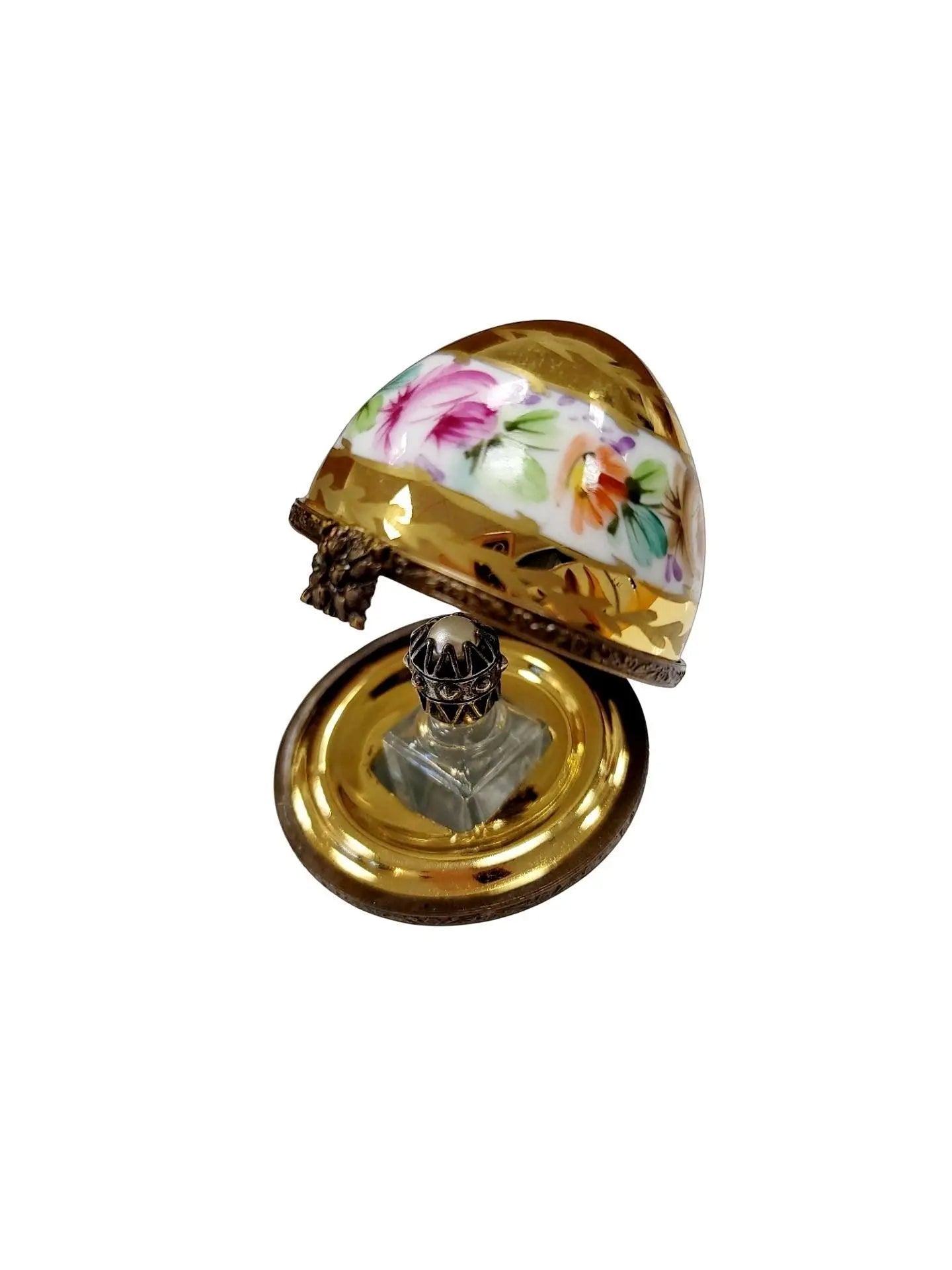 Gold White Floral Limoges Egg Porcelain Limoges perfume egg French Trinket Box
