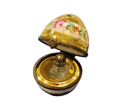 Gold White Floral Limoges Egg Porcelain Limoges perfume egg French Trinket Box