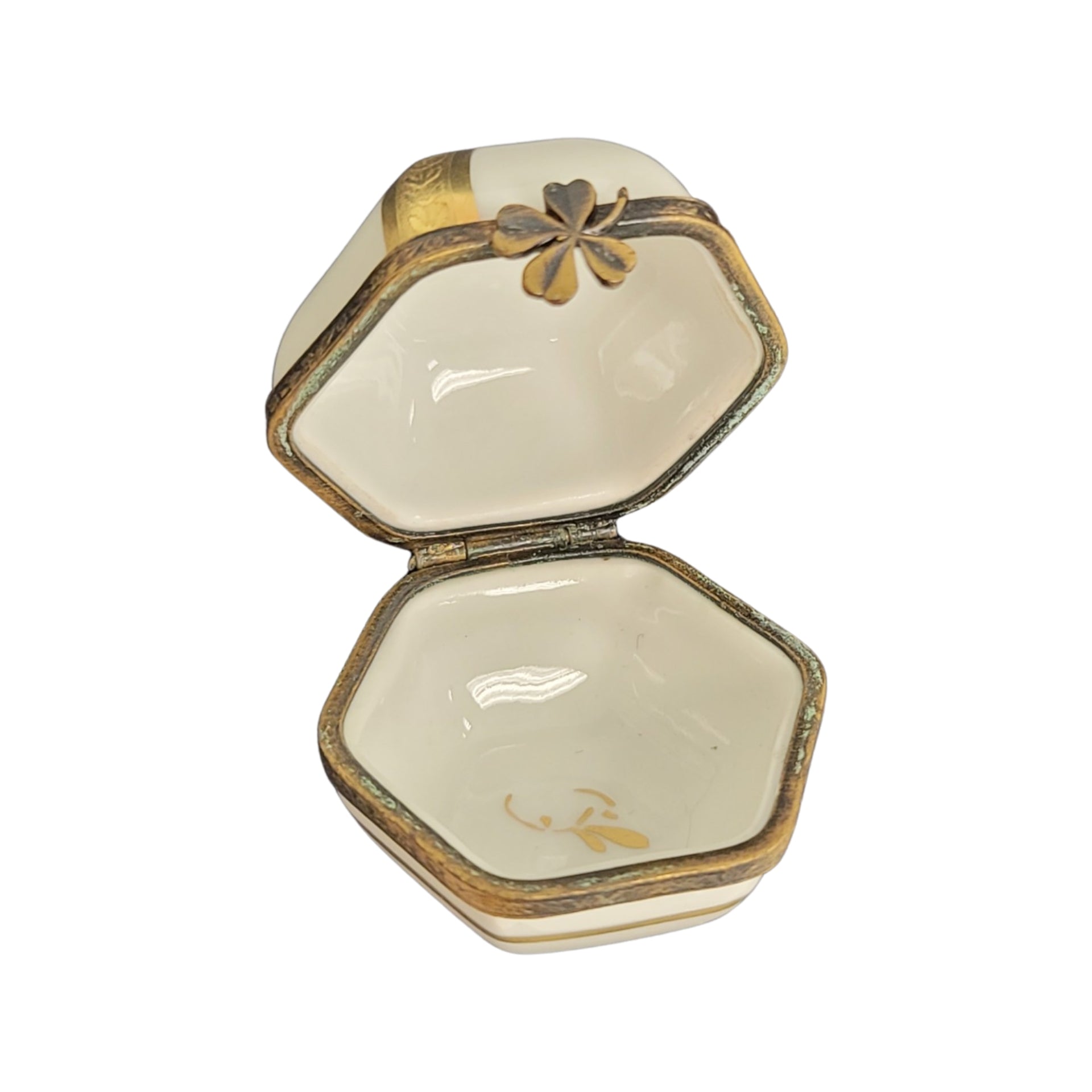 Gold White Hexagon Limoges Box Porcelain Limoges LIMOGES BOXES traditional French Trinket Box