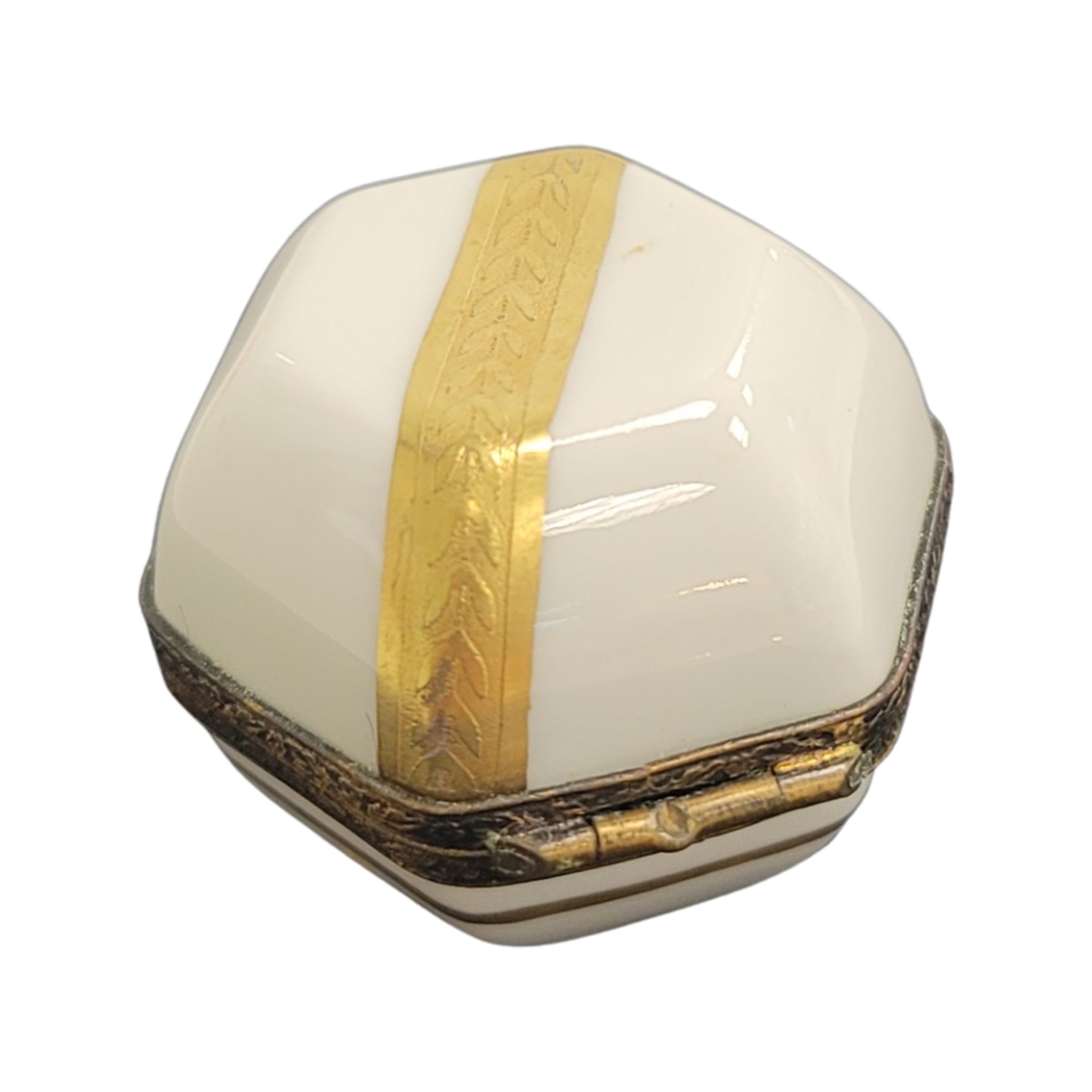 Gold White Hexagon Limoges Box Porcelain Limoges LIMOGES BOXES traditional French Trinket Box