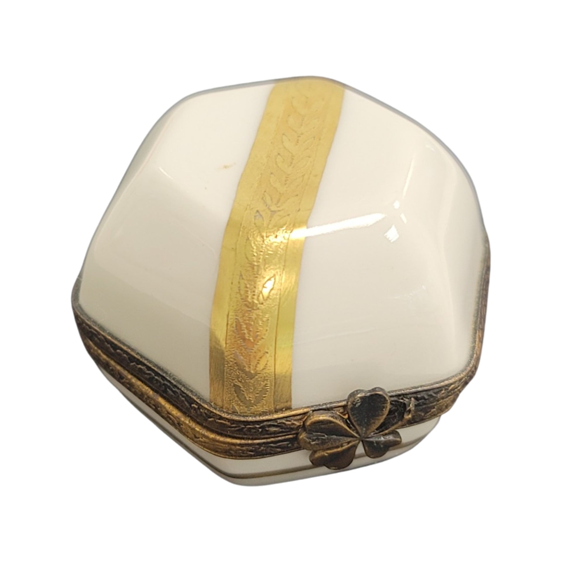 Gold White Hexagon Limoges Box Porcelain Limoges LIMOGES BOXES traditional French Trinket Box