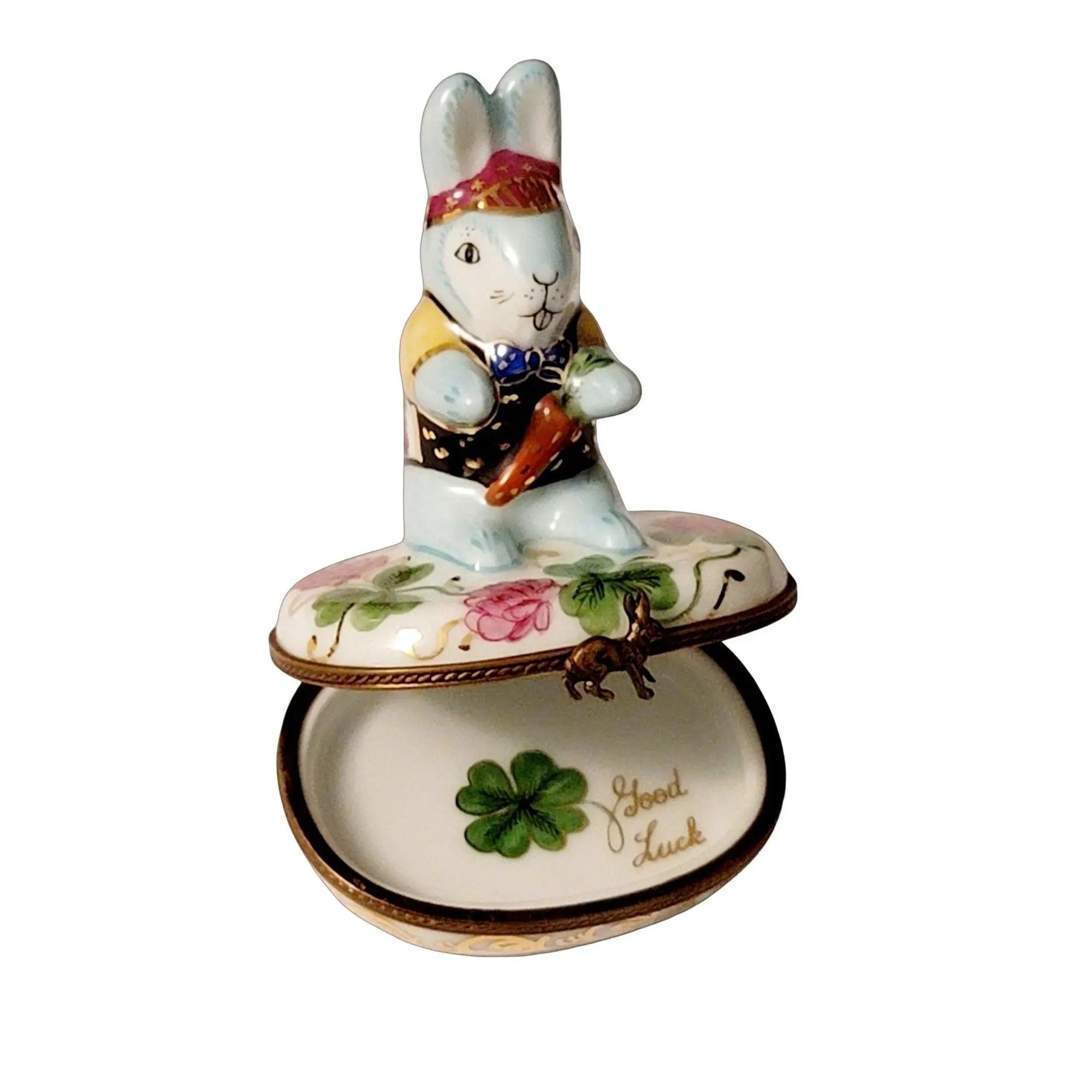 Good Luck Blue Rabbit Figurine Porcelain Limoges special French Trinket Box