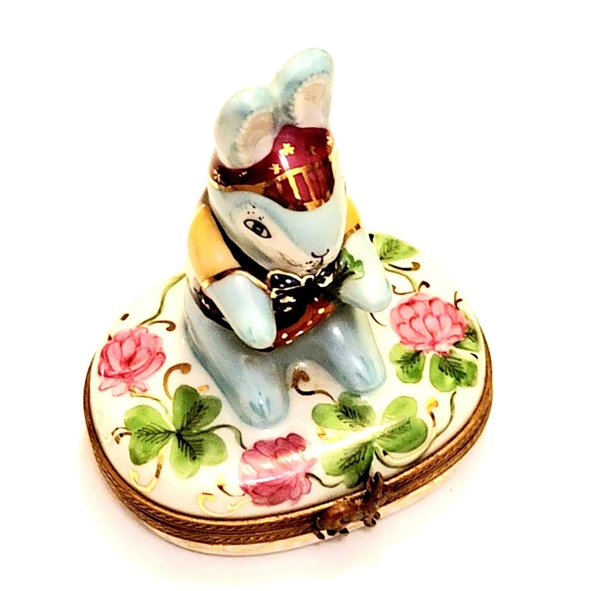 Good Luck Blue Rabbit Figurine Porcelain Limoges special French Trinket Box