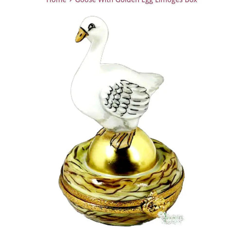 Goose w Golden Egg Porcelain Limoges birds French Trinket Box