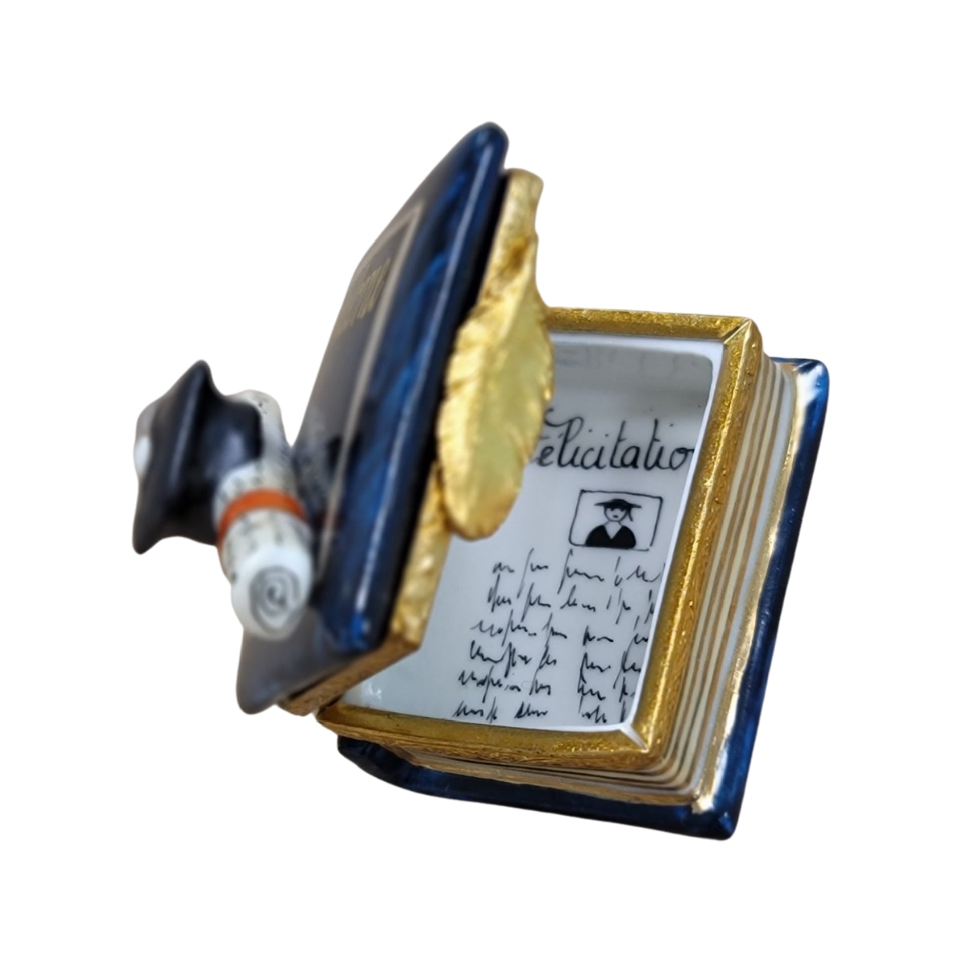 Graduation Cap Diploma Treasure Porcelain Limoges professional graduation French Trinket Box