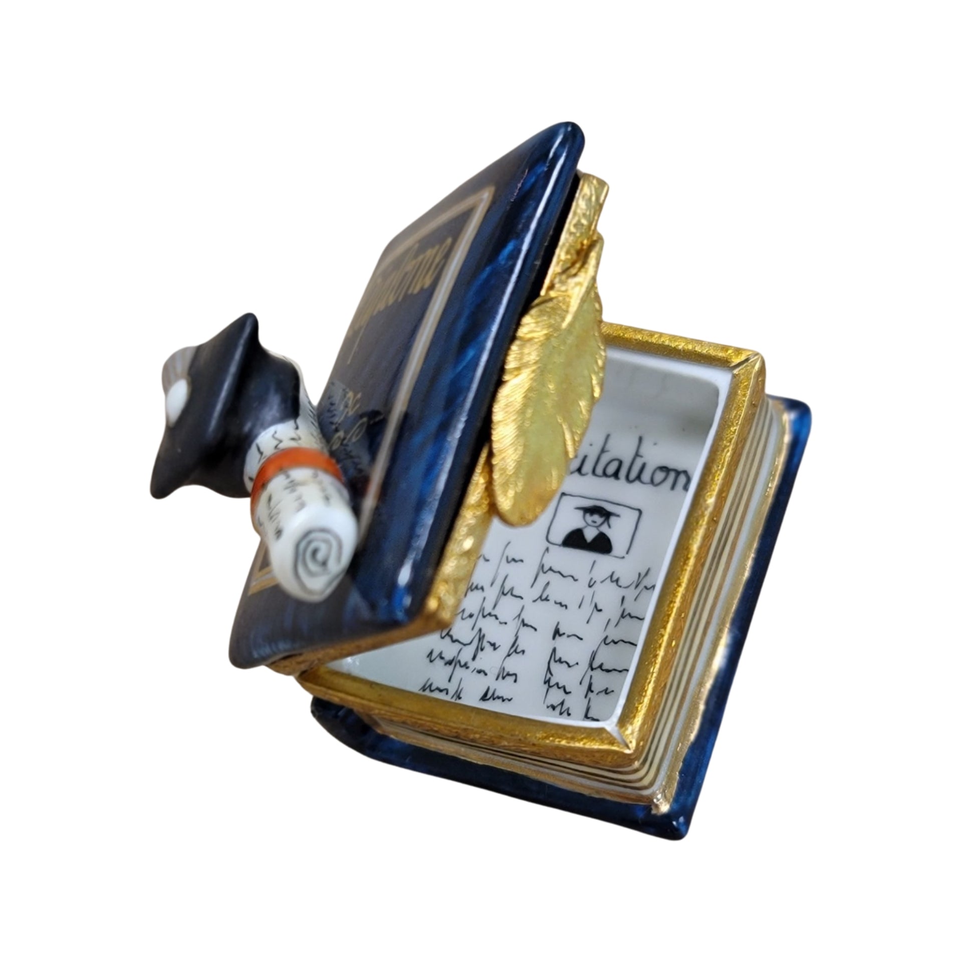 Graduation Cap Diploma Treasure Porcelain Limoges professional graduation French Trinket Box