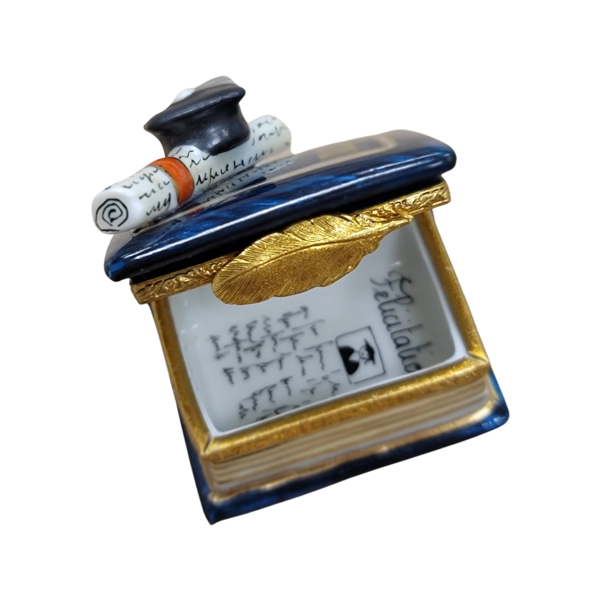 Graduation Cap Diploma Treasure Porcelain Limoges professional graduation French Trinket Box