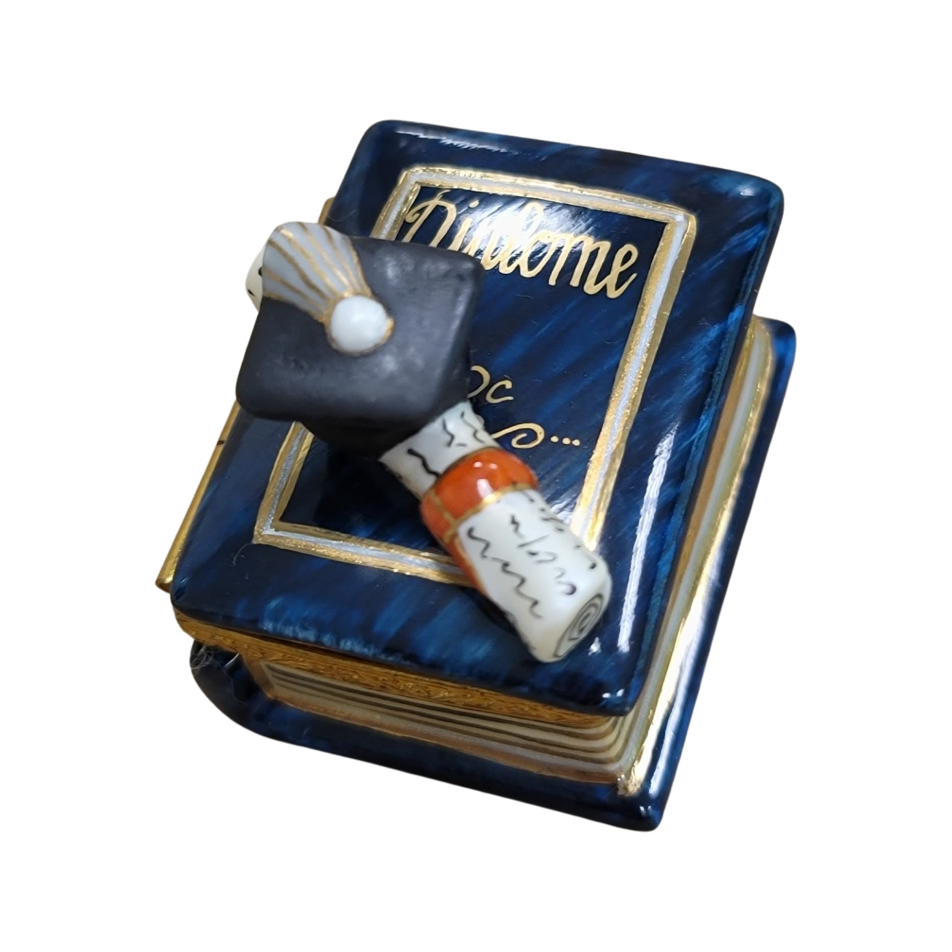Graduation Cap Diploma Treasure Porcelain Limoges professional graduation French Trinket Box