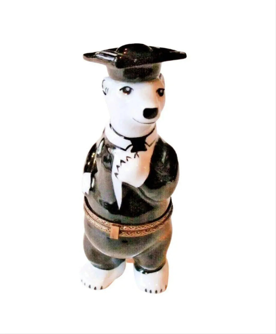 Graduation Polar Bear Porcelain Limoges Graduation professional Bear French Trinket Box