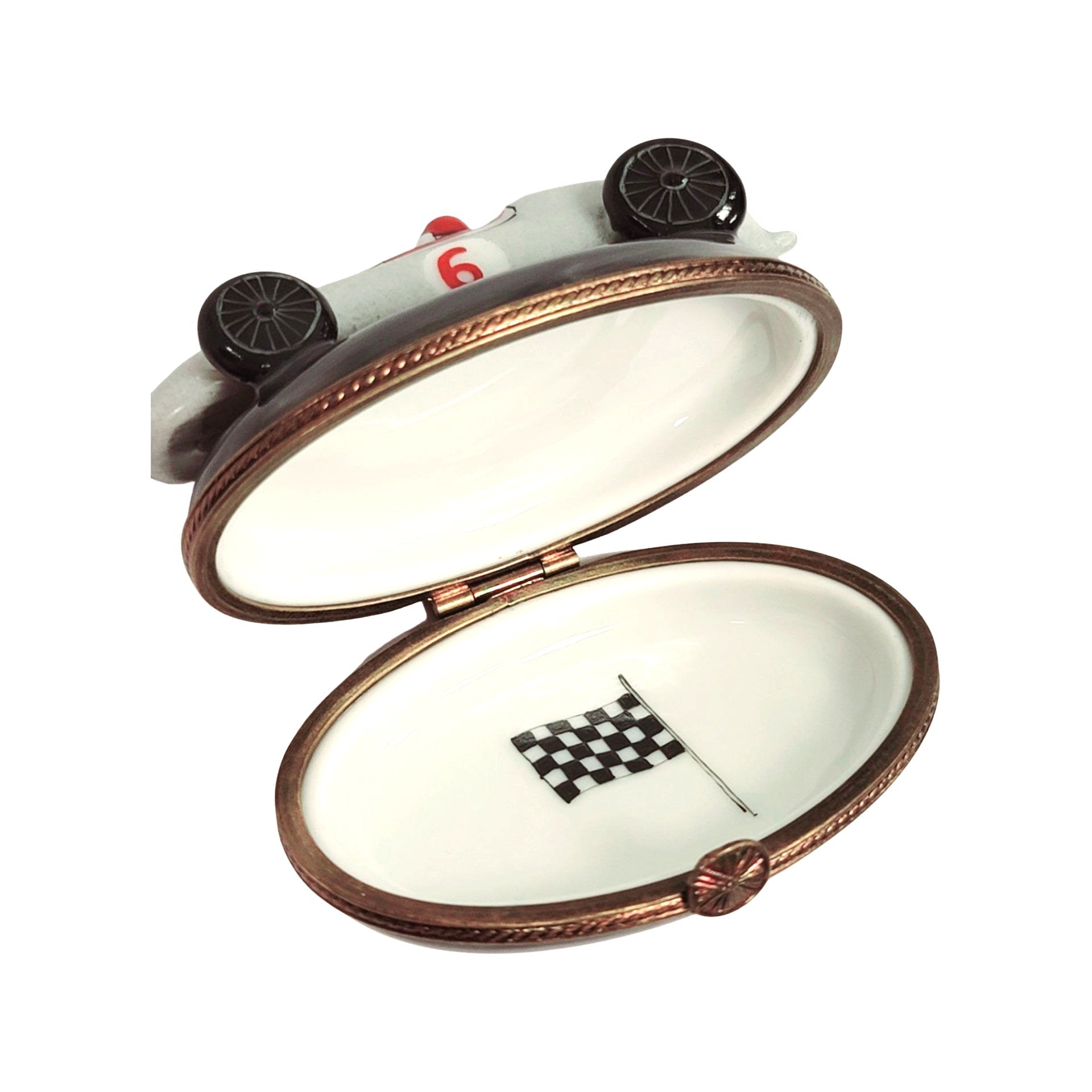 Grand Prix Race Car Box Porcelain Limoges vehicle French Trinket Box