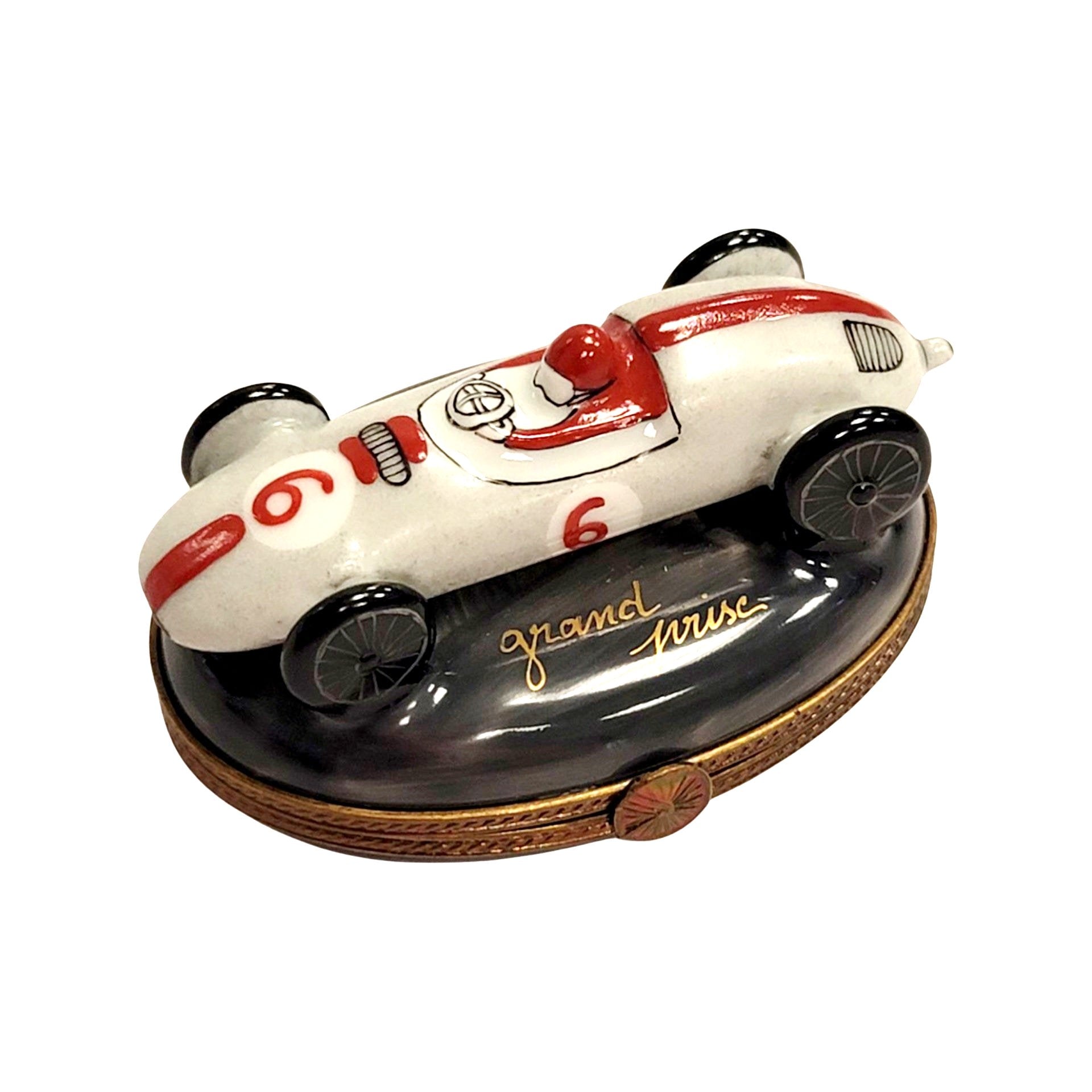 Grand Prix Race Car Box Porcelain Limoges vehicle French Trinket Box