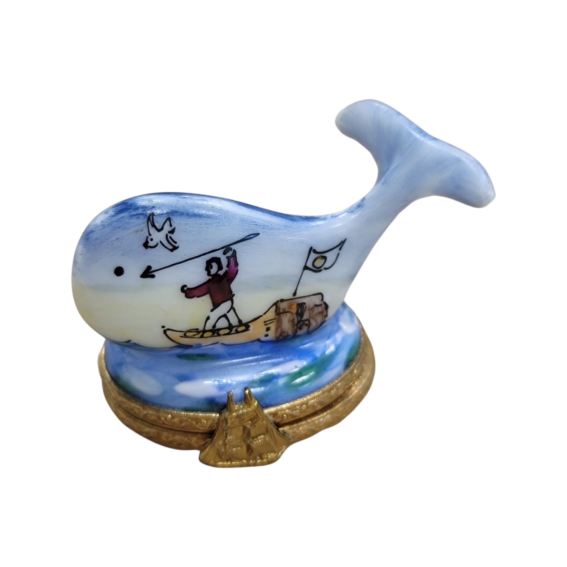 Gray Mini Whale Figurine Porcelain Limoges fish beach ocean French Trinket Box