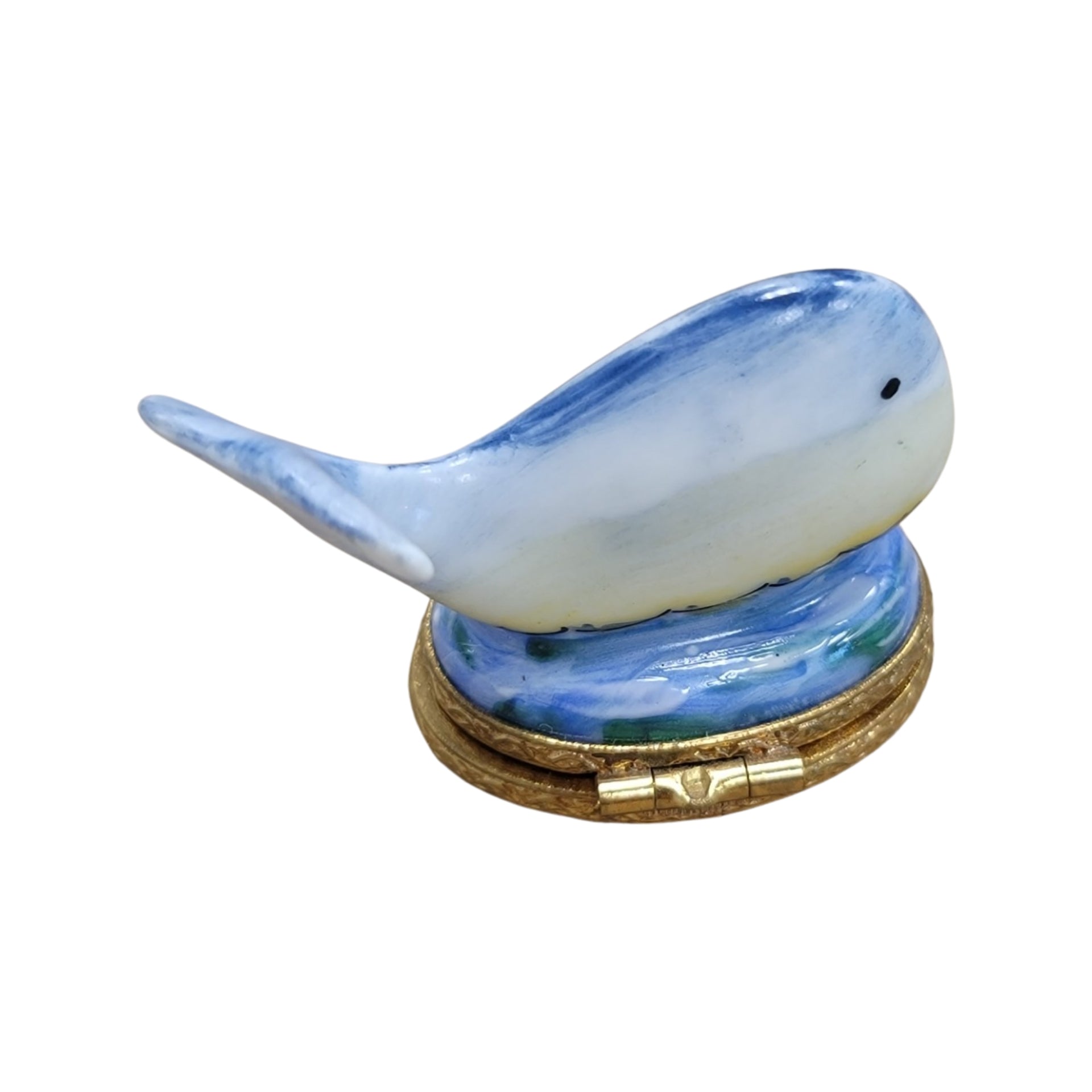 Gray Mini Whale Figurine Porcelain Limoges fish beach ocean French Trinket Box