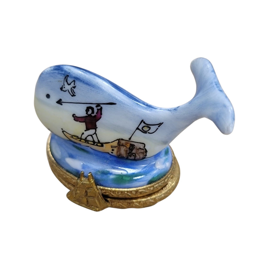 Gray Mini Whale Figurine Porcelain Limoges fish beach ocean French Trinket Box