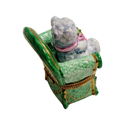 Gray Teddy Bear in Chair Porcelain Limoges Teddy furniture French Trinket Box