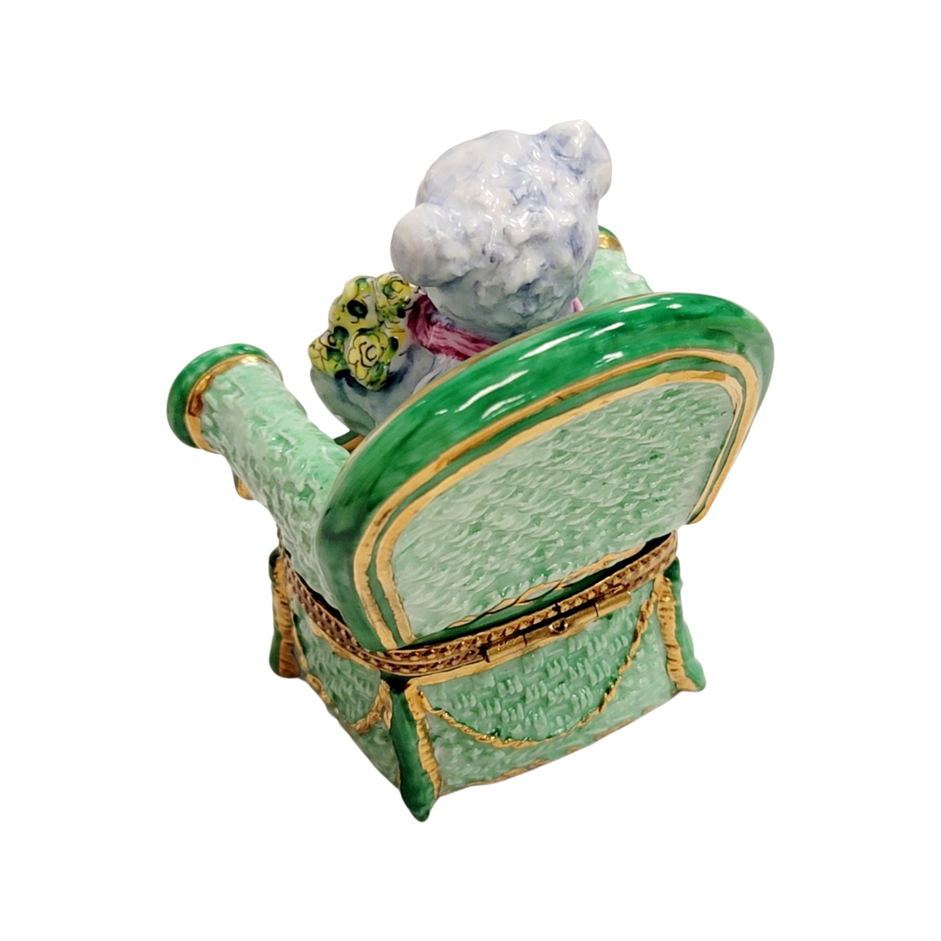 Gray Teddy Bear in Chair Porcelain Limoges Teddy furniture French Trinket Box