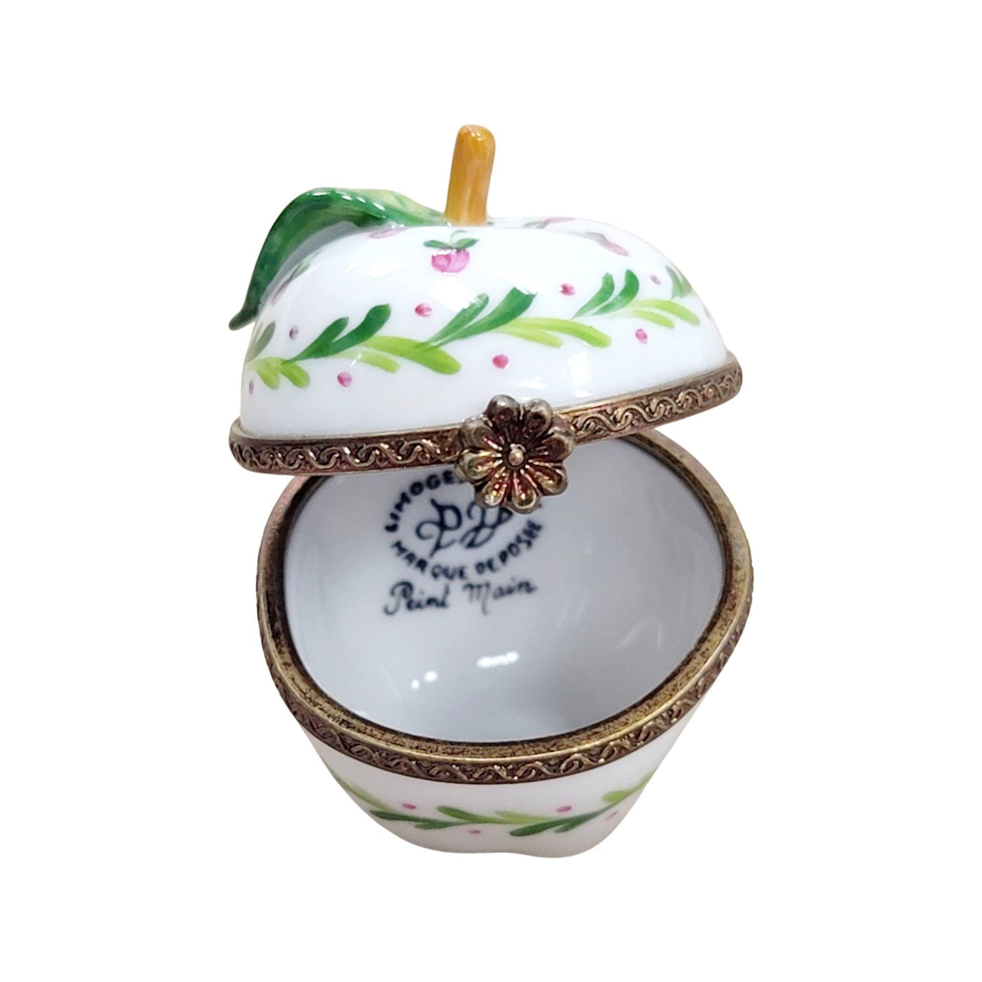 Green Apple Blossom Trinket Box Porcelain Limoges fruit vegetable French Trinket Box